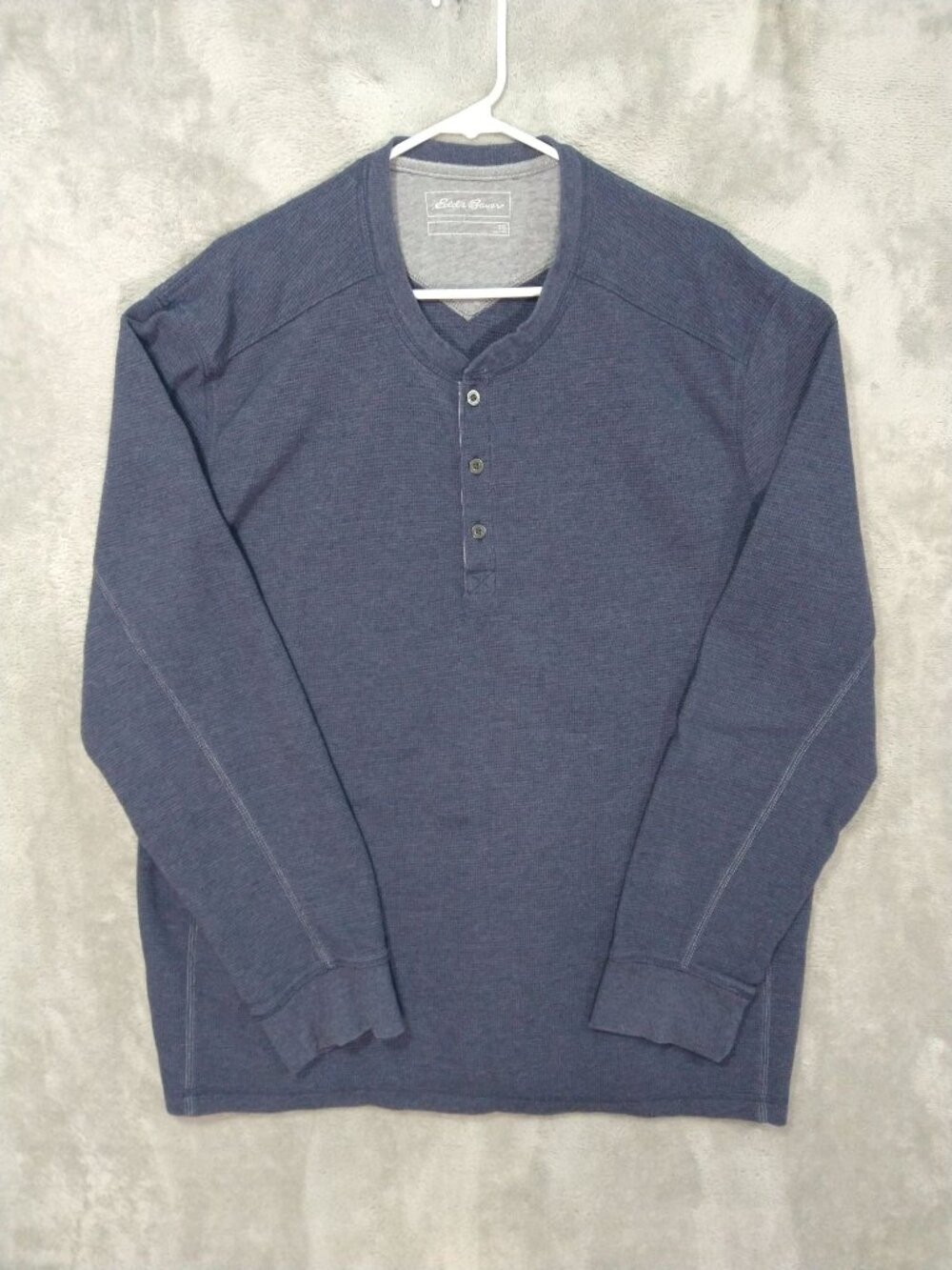Eddie Bauer Shirt Mens 2XL Blue Henley Thermal Waffle Knit Long Sleeve
